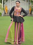 Navratri Special Multicolor Rayon Silk Gamthi Work Lehenga With Kediya
