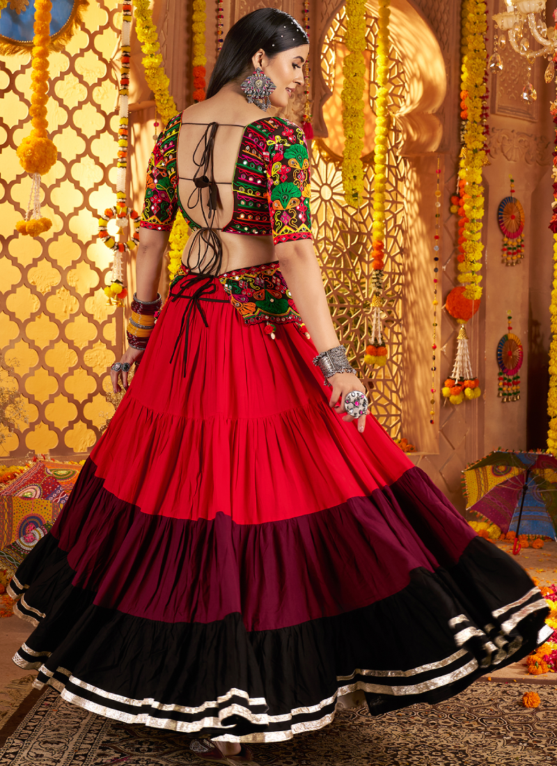 Navratri Special Real Mirror Gamthi Work Viscose Cotton Multi Lehenga