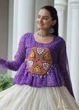 Navratri Wear Bandhani Print Gota Patti Work Cotton Beige Crop Top
