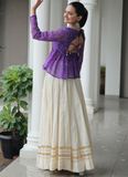 Navratri Wear Bandhani Print Gota Patti Work Cotton Beige Crop Top