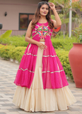 Navratri Wear Cotton Beige Lehenga With Gamthi Embroidered Work Shrug