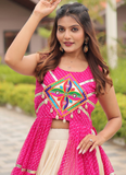 Navratri Wear Cotton Beige Lehenga With Gamthi Embroidered Work Shrug