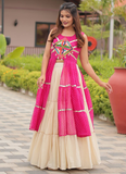 Navratri Wear Cotton Beige Lehenga With Gamthi Embroidered Work Shrug
