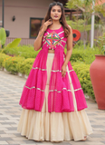 Navratri Wear Cotton Beige Lehenga With Gamthi Embroidered Work Shrug
