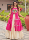 Navratri Wear Cotton Beige Lehenga With Gamthi Embroidered Work Shrug