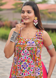 Navratri Wear Multi Color Gamthi Real Mirror Work Cotton Lehenga Choli