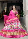 Navratri Wear Pink Pure Gaji Silk Patola Print Lehenga Choli