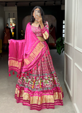 Navratri Wear Pink Pure Gaji Silk Patola Print Lehenga Choli