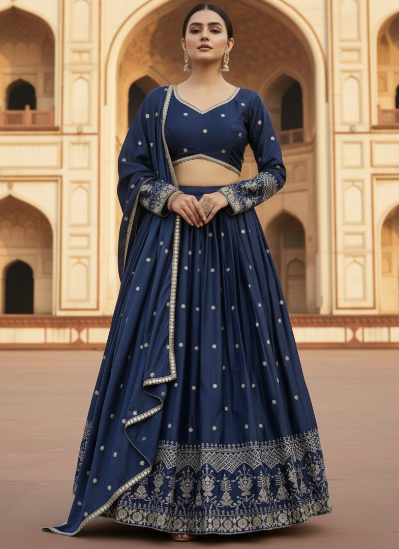 Navy Blue Japan satin Sequence Embroidered work Beautiful Lehenga Choli