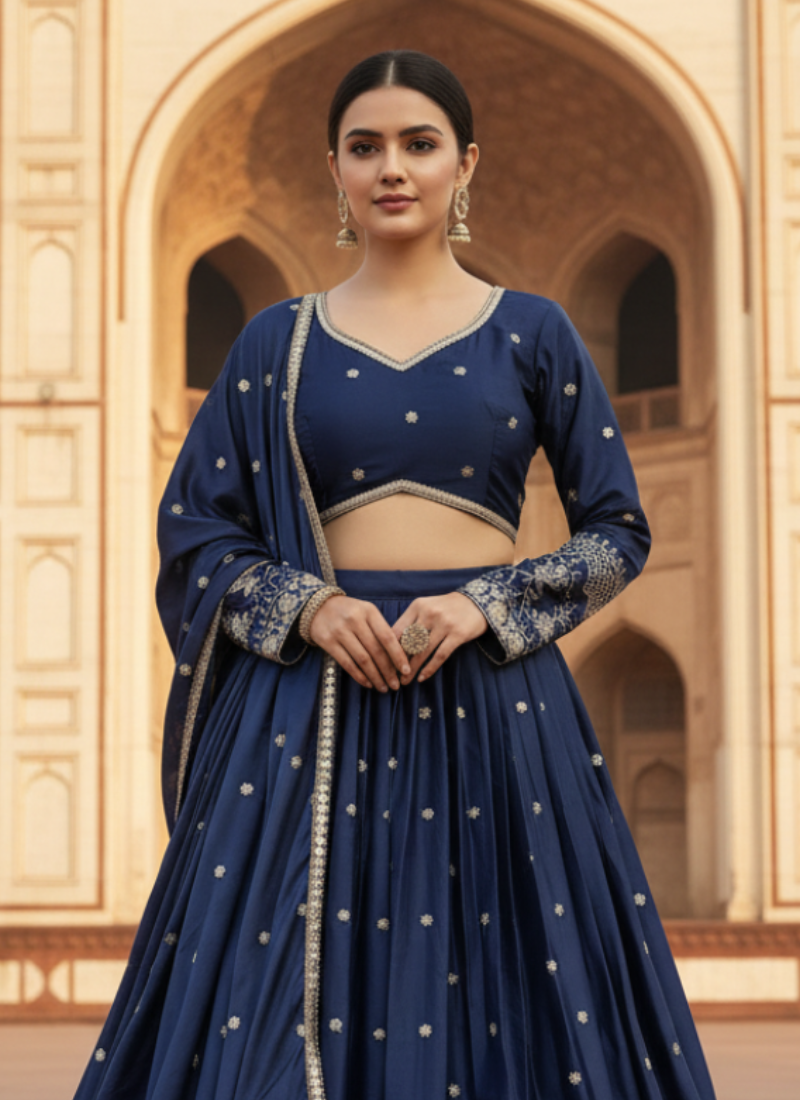 Navy Blue Japan satin Sequence Embroidered work Beautiful Lehenga Choli