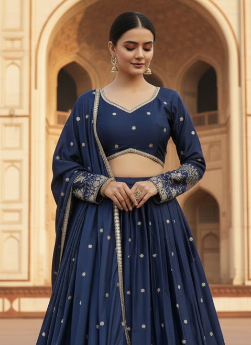 Navy Blue Japan satin Sequence Embroidered work Beautiful Lehenga Choli