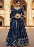 Navy Blue Japan satin Sequence Embroidered work Beautiful Lehenga Choli