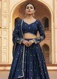 Navy Blue Japan satin Sequence Embroidered work Beautiful Lehenga Choli