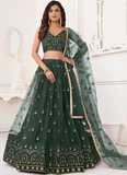 Net Embroidered Dark Green Lehenga Choli For Mehendi Function