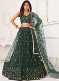 Net Embroidered Dark Green Lehenga Choli For Mehendi Function
