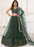 Net Embroidered Dark Green Lehenga Choli For Mehendi Function