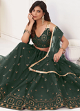 Net Embroidered Dark Green Lehenga Choli For Mehendi Function