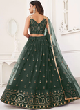 Net Embroidered Dark Green Lehenga Choli For Mehendi Function