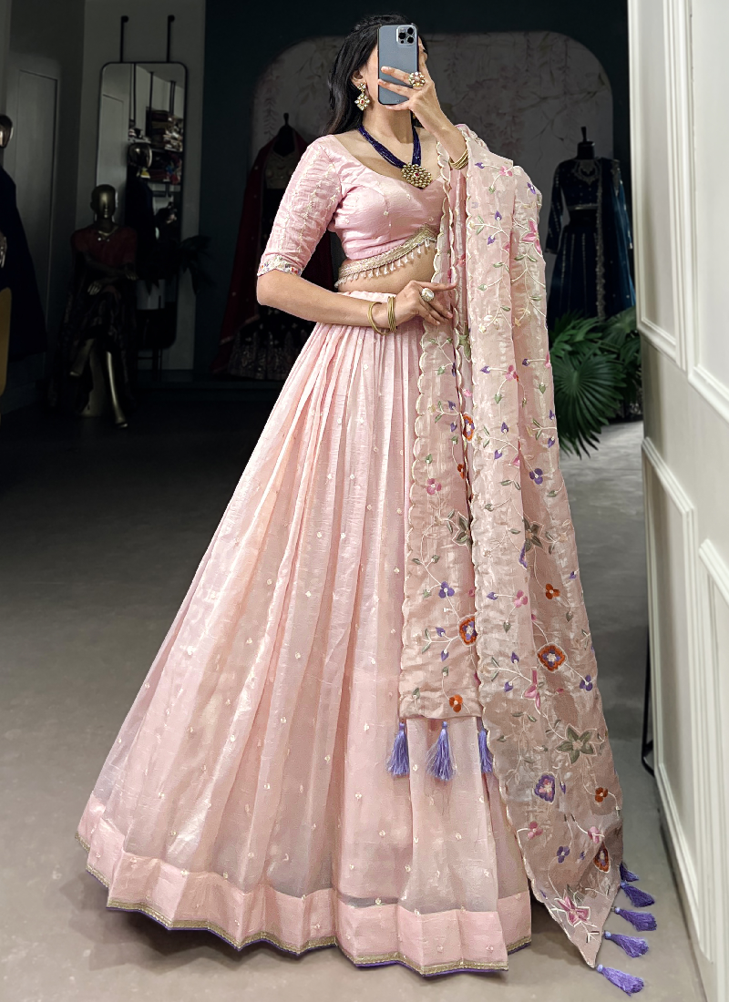 Fascinating Thread Embroidered Silk Light Pink Lehenga Choli
