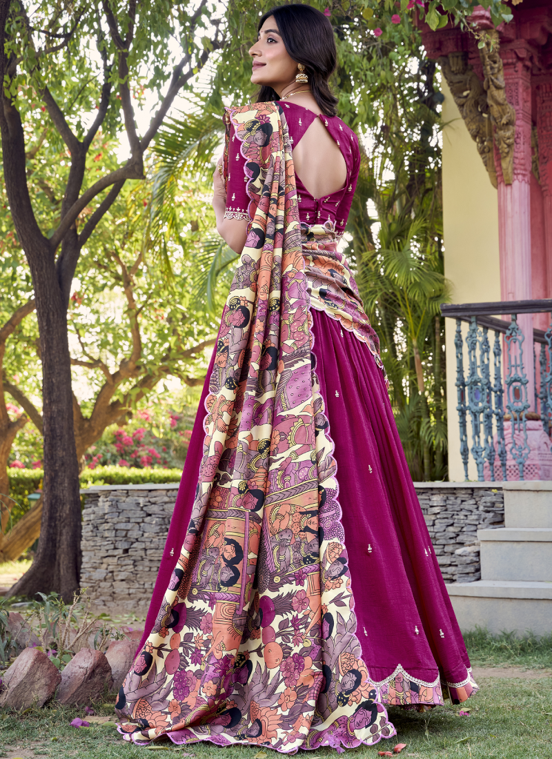 Fascinating Sequence Embroidered Vichitra Silk Pink Lehenga Choli