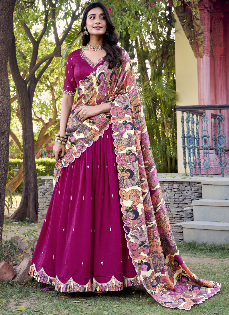 Fascinating Sequence Embroidered Vichitra Silk Pink Lehenga Choli