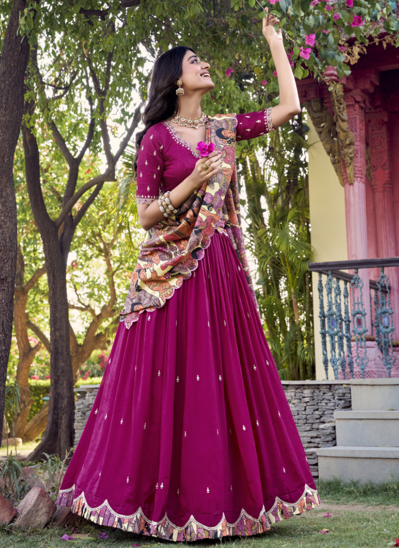 Fascinating Sequence Embroidered Vichitra Silk Pink Lehenga Choli
