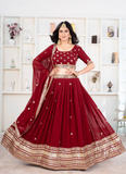 Sequence Zari Embroidered Georgette Maroon Pretty Lehenga Choli
