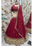 Sequence Zari Embroidered Georgette Maroon Pretty Lehenga Choli