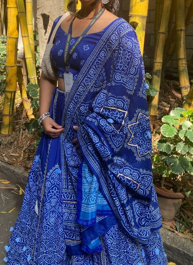 Blue Color Bandhani Print Silk Lehenga Choli