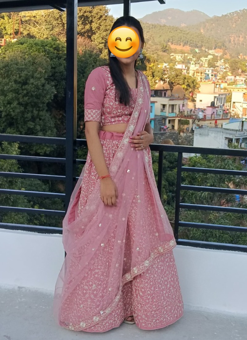 Malai Silk Pink Zari Embroidery Work Lehenga Choli