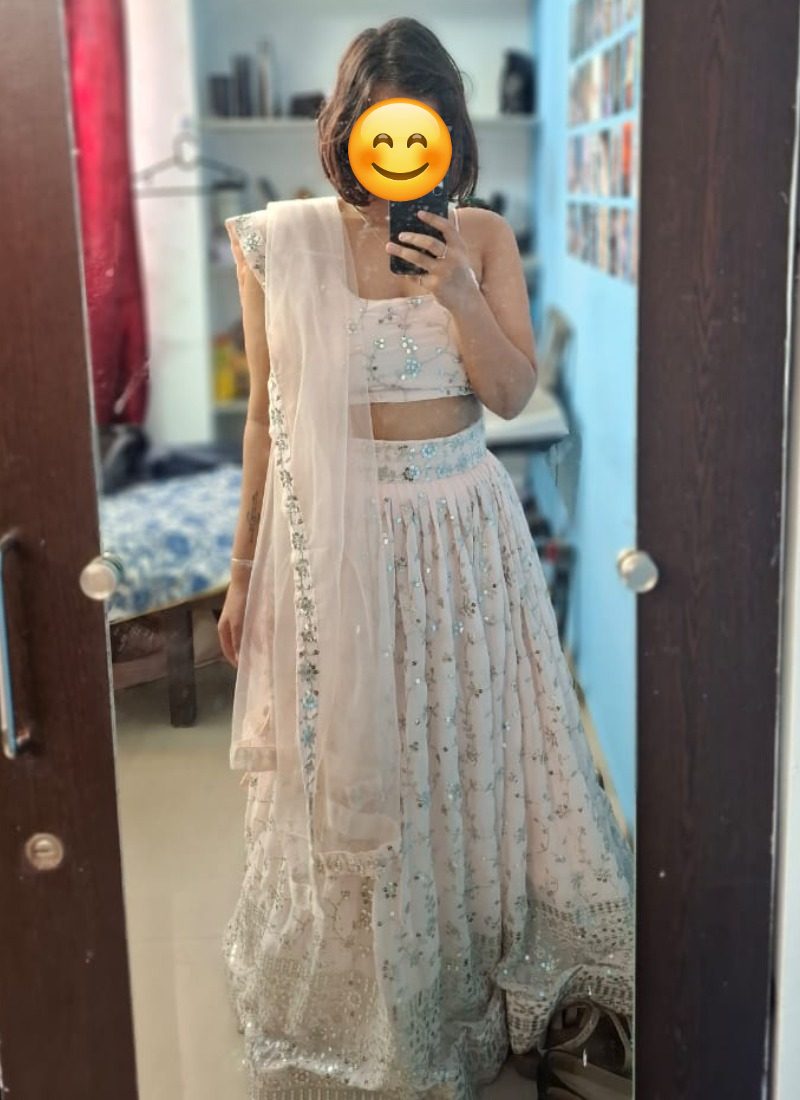 Sequence Work Georgette Light Pink Reception Wear Lehenga Choli