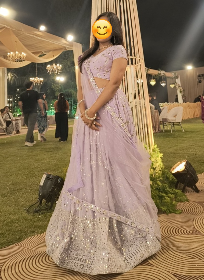 Amazing Zari Embroidered Work Georgette Light Lavender Lehenga