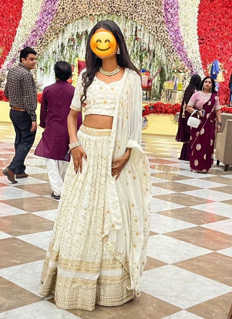 Zari Sequence Embroidered Georgette White Lehenga Choli