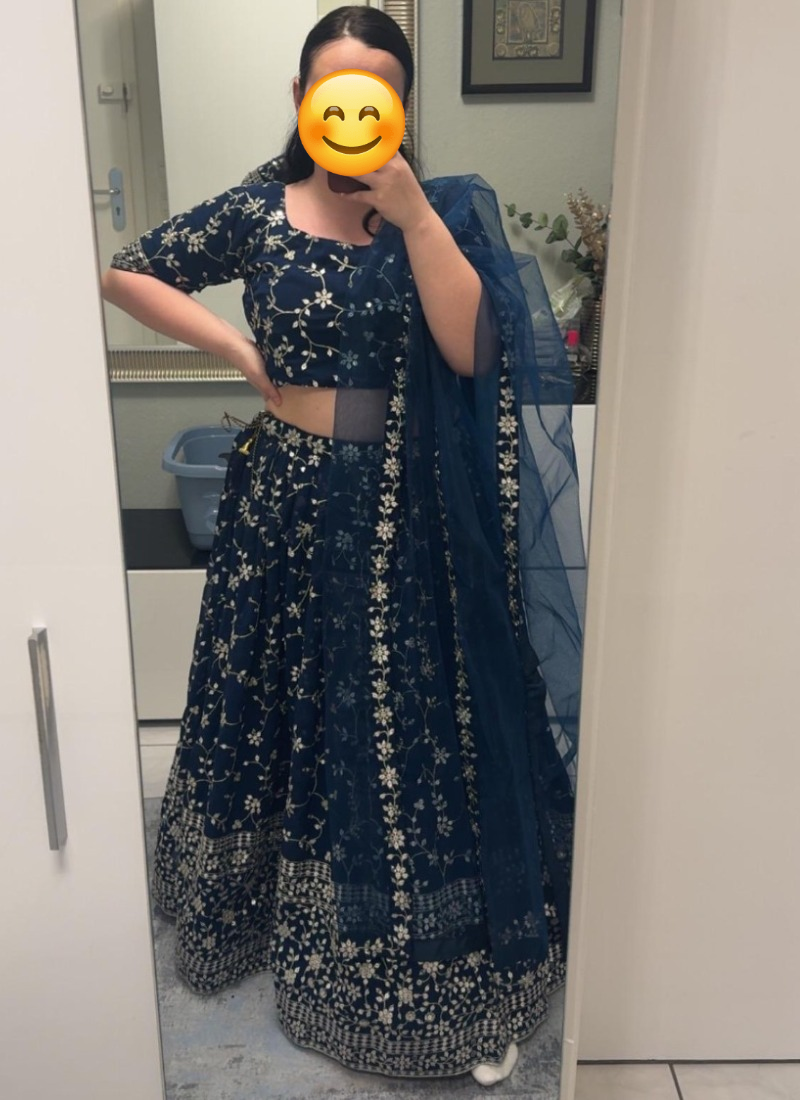 Attractive Sequence Work Georgette Navy Blue Lehenga Choli