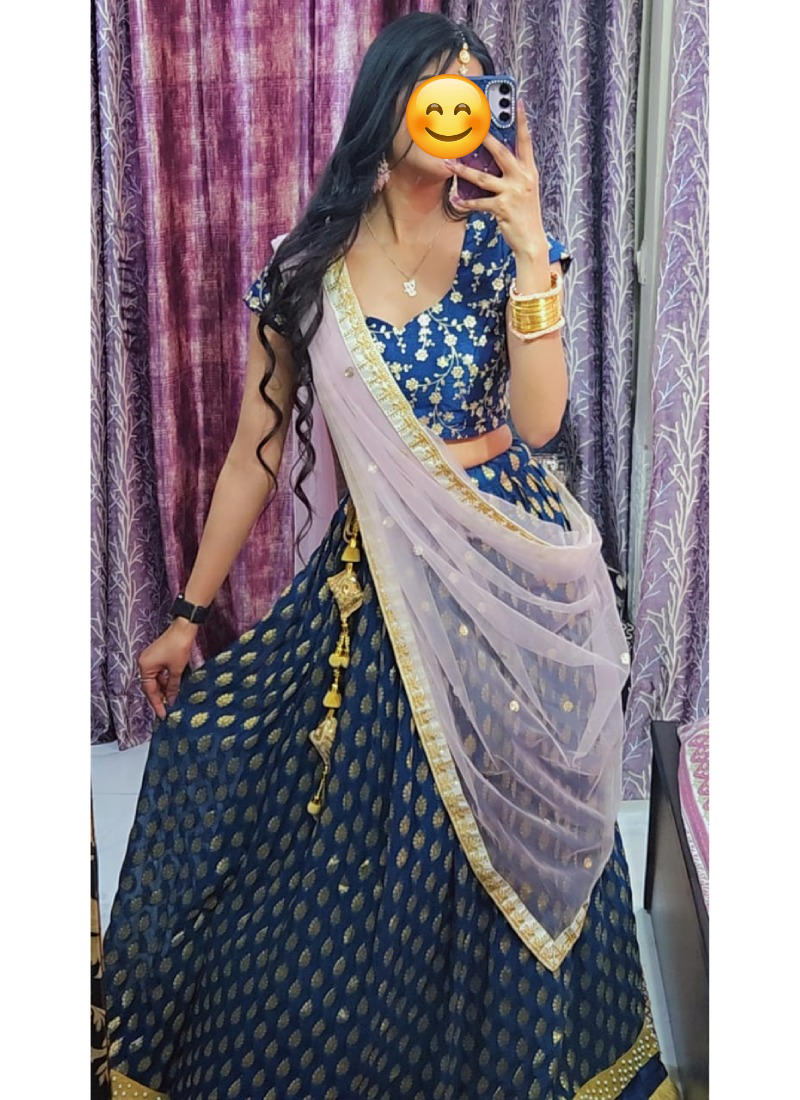 Zari Weaving Work Georgette Banarasi Teal Blue Lehenga Choli