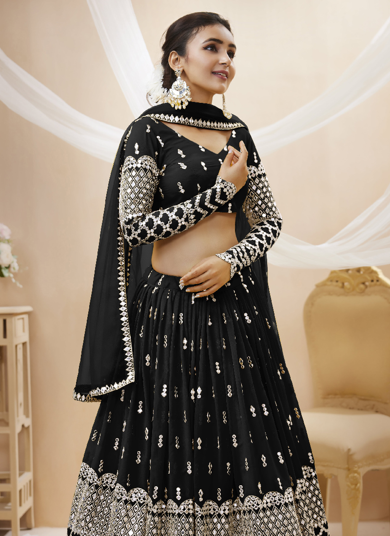 Newest Sequence Work Georgette Black Lehenga Choli For Party