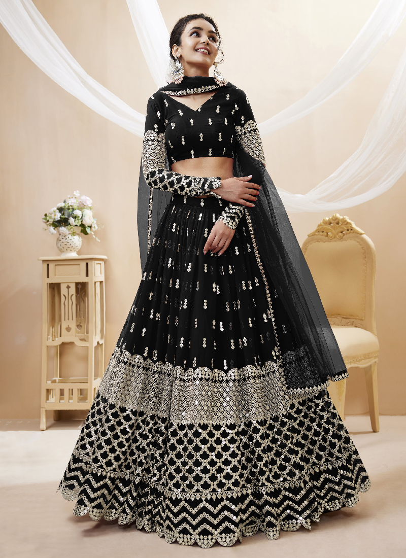 Newest Sequence Work Georgette Black Lehenga Choli For Party