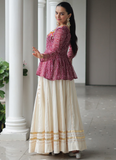 Off White Embroidery Work Peplum Choli With Kora Cotton Lehenga