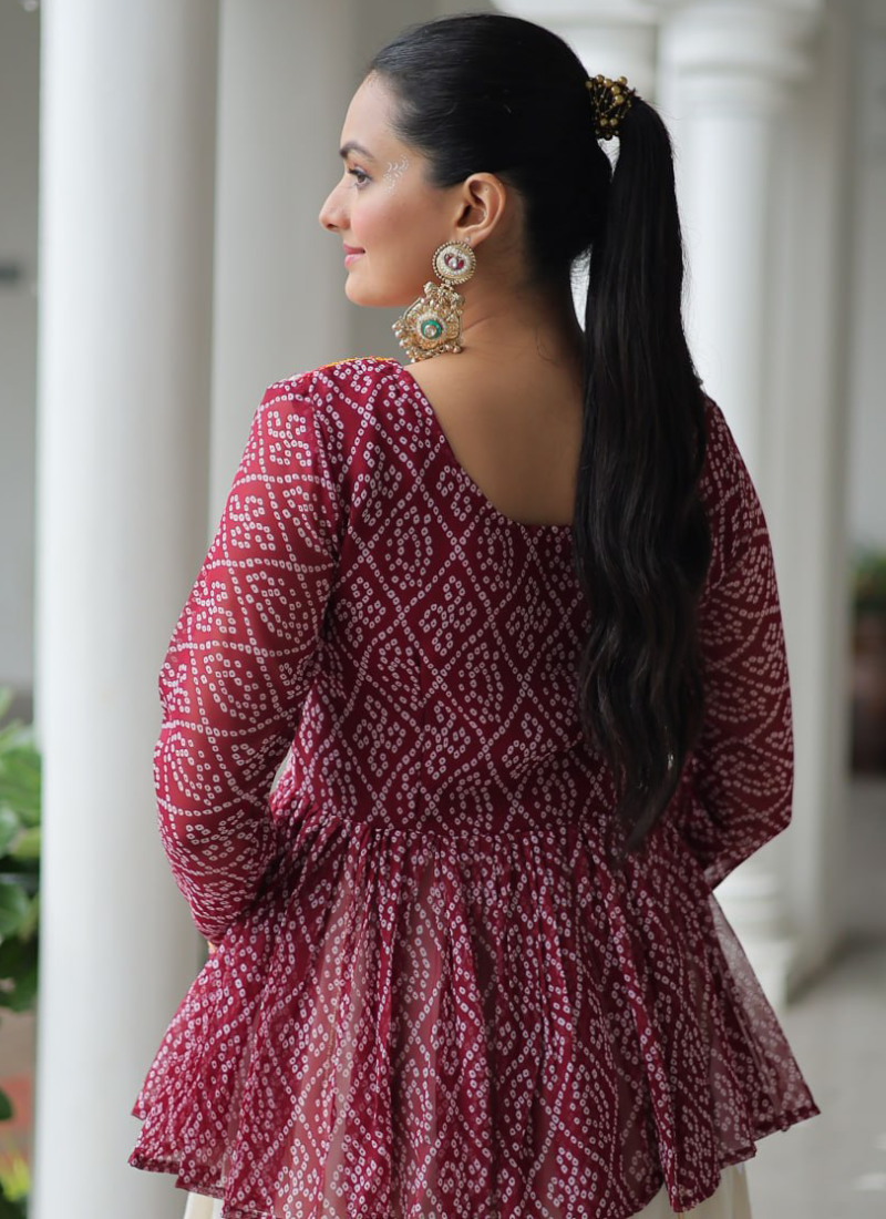 Off White Embroidery Work Peplum Choli With Kora Cotton Lehenga