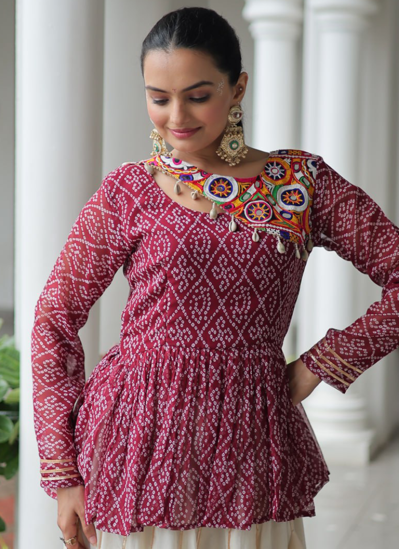 Off White Embroidery Work Peplum Choli With Kora Cotton Lehenga