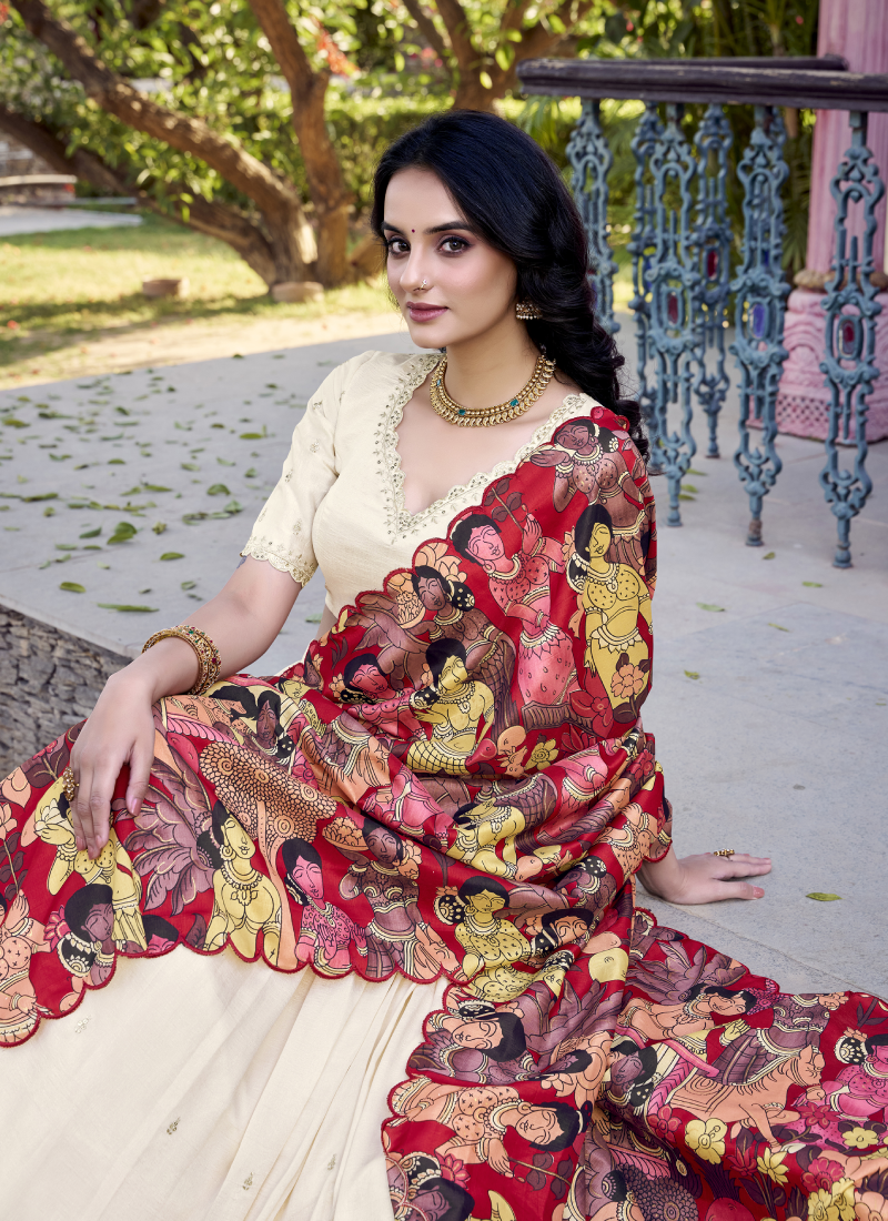 Off White Sequence Work Vichitra Silk Lehenga Choli With Dupatta