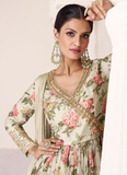 Off white Organza Silk Floral Print With Embroidery Work Anarkali Suit 