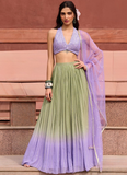 Olive Green And Lavender Georgette Sequence Embroidered Lehenga Choli