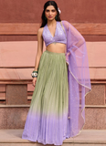 Olive Green And Lavender Georgette Sequence Embroidered Lehenga Choli