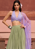 Olive Green And Lavender Georgette Sequence Embroidered Lehenga Choli