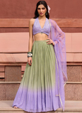 Olive Green And Lavender Georgette Sequence Embroidered Lehenga Choli