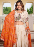Orange And Cream Tissue Silk Sequence Embroidery Work Lehenga Choli