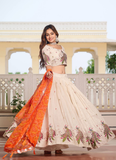 Orange And Cream Tissue Silk Sequence Embroidery Work Lehenga Choli