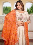 Orange And Cream Tissue Silk Sequence Embroidery Work Lehenga Choli