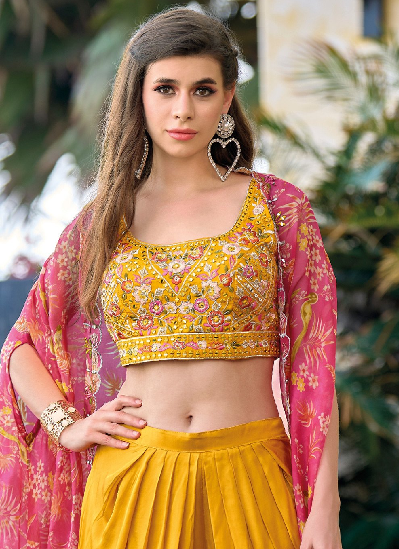 Orange Indo Western Dhoti Top Style Embroidered Satin Silk Outfit